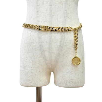 Chanel Vintage 94P CC Logo Coin Motif Plate Chain Belt Gold — view 3