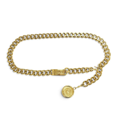 Chanel Vintage 94P CC Logo Coin Motif Plate Chain Belt Gold — view 4
