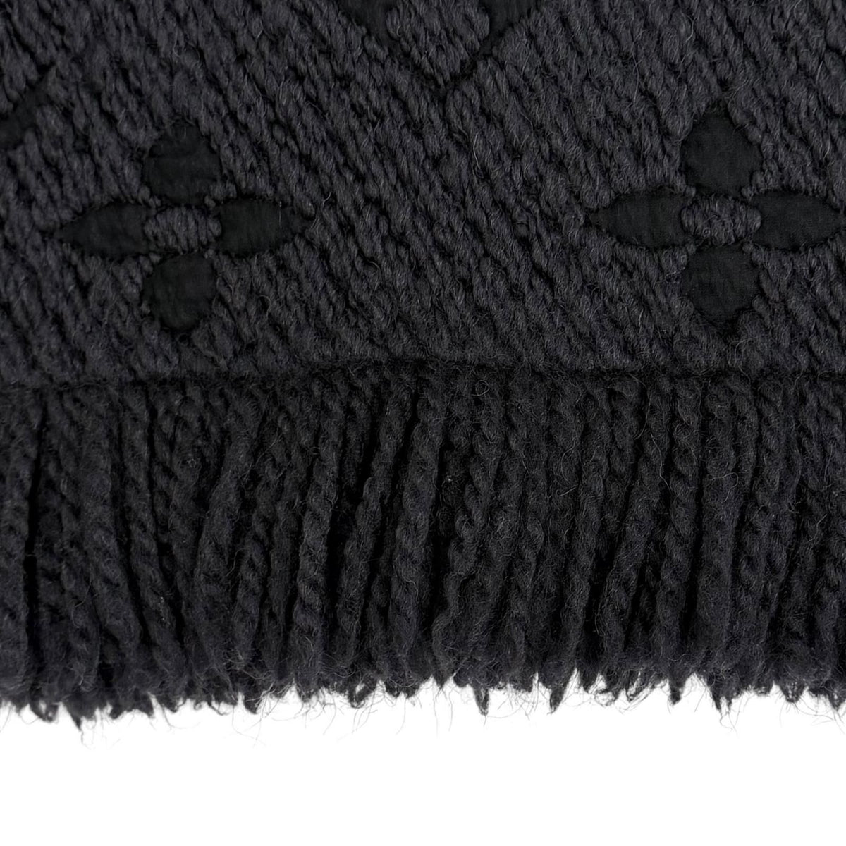 Louis Vuitton Logomania Scarf Wool Silk Blend Monogram Fringe Black — view 5