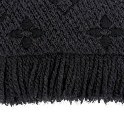 Louis Vuitton Logomania Scarf Wool Silk Blend Monogram Fringe Black — view 5