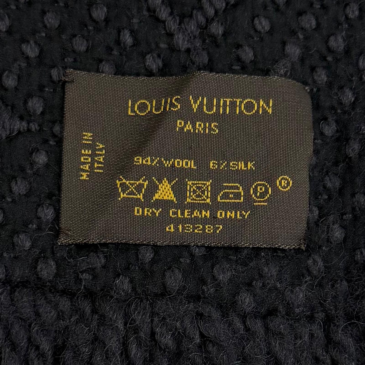 Louis Vuitton Logomania Scarf Wool Silk Blend Monogram Fringe Black — view 6