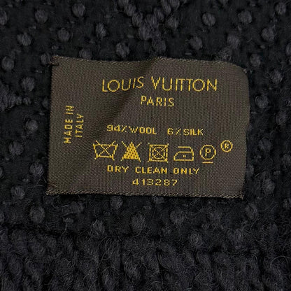 Louis Vuitton Logomania Scarf Wool Silk Blend Monogram Fringe Black — view 6