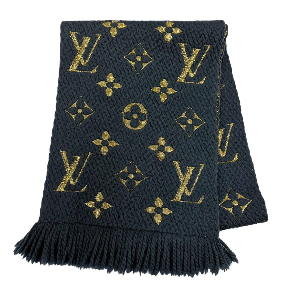Louis Vuitton Logomania Scarf Shine Wool Silk Blue Petrol