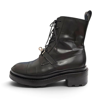 Hermes Funk Kelly Buckle Lace-up Leather Ankle Boots Short Black — view 6