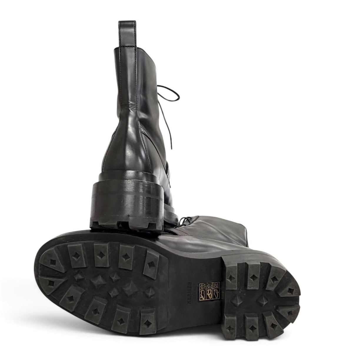 Hermes Funk Kelly Buckle Lace-up Leather Ankle Boots Short Black — view 5