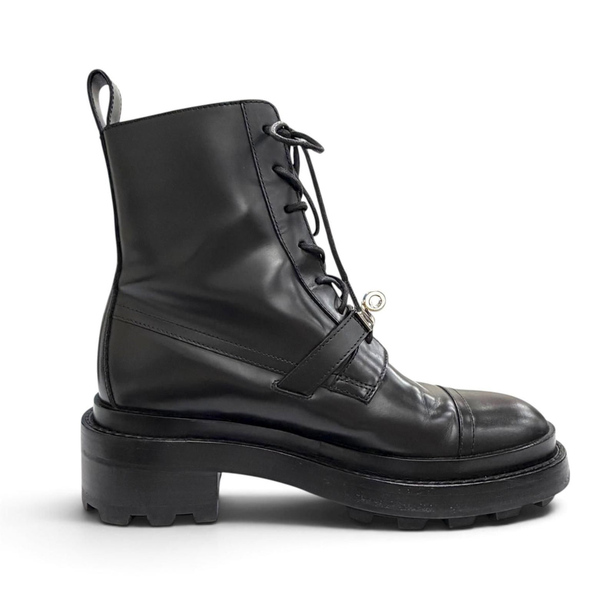 Hermes Funk Kelly Buckle Lace-up Leather Ankle Boots Short Black — view 7
