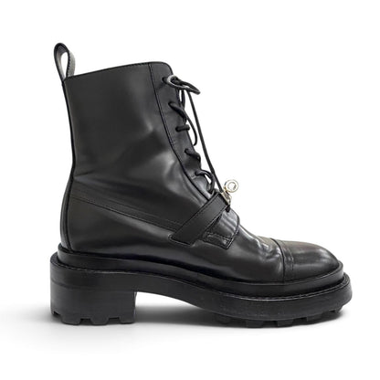 Hermes Funk Kelly Buckle Lace-up Leather Ankle Boots Short Black — view 7