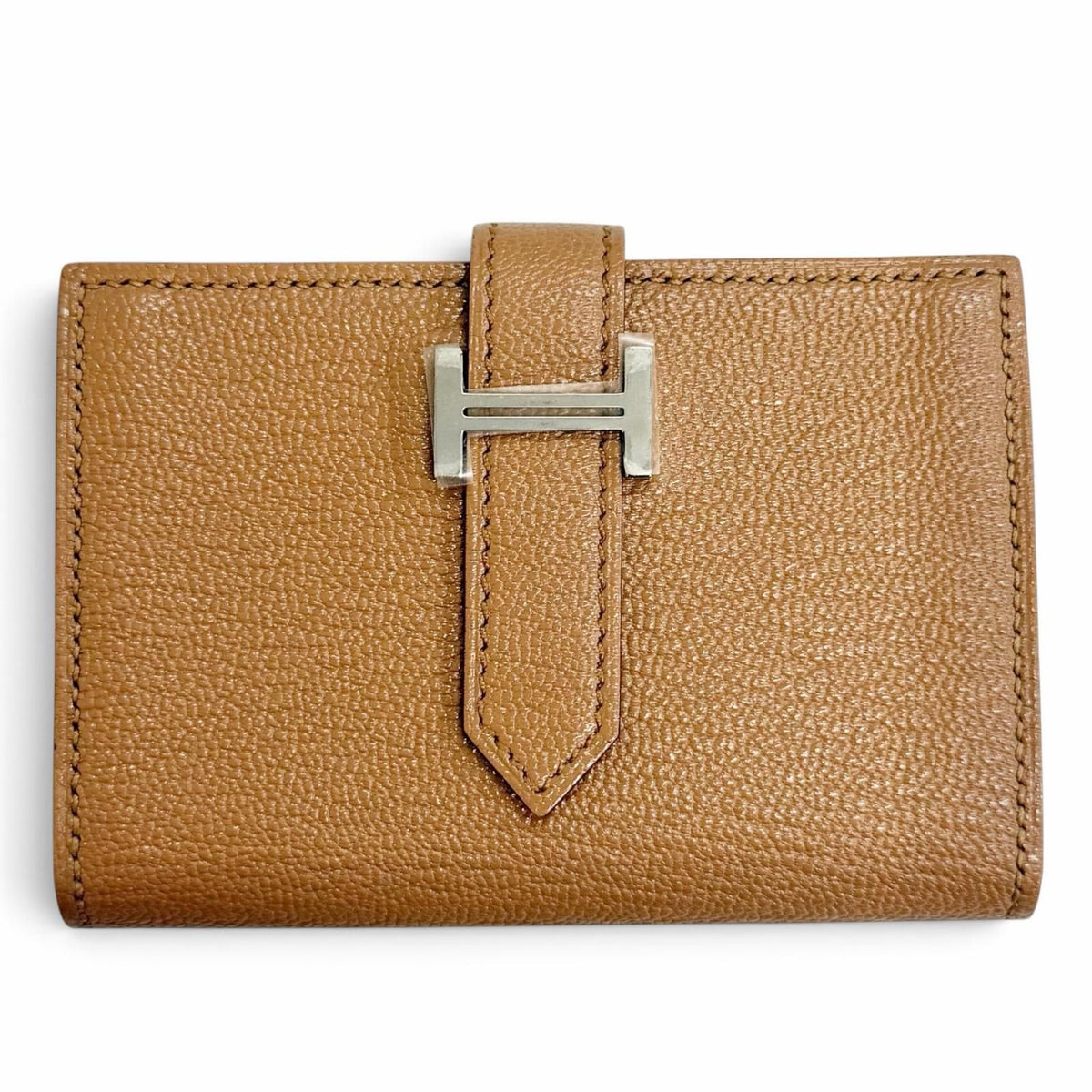 Hermes Bearn Mini Chevre Quebracho Silver Coin Card Holder Bifold