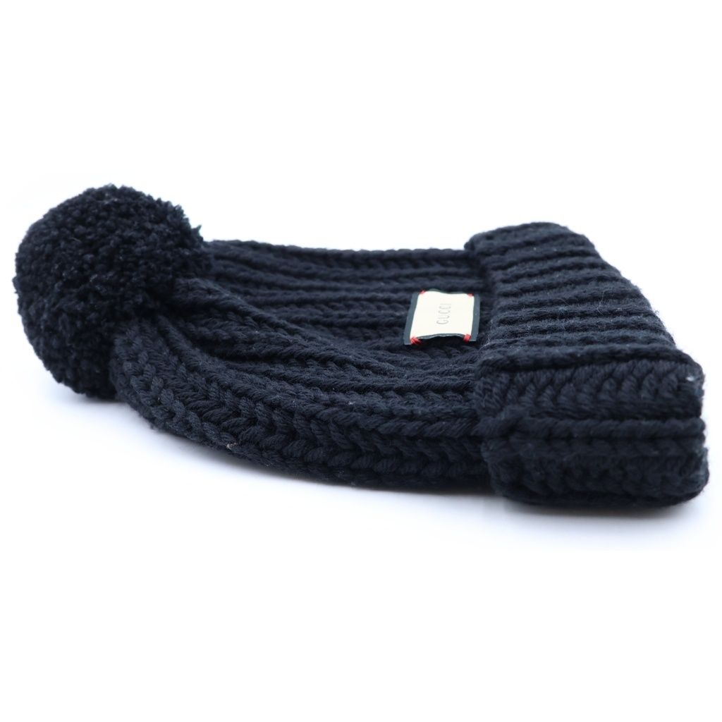 Gucci Front Logo Patch Wool Knit Hat Beanie Black — view 4
