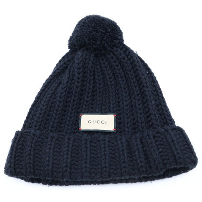 Gucci Front Logo Patch Wool Knit Hat Beanie Black