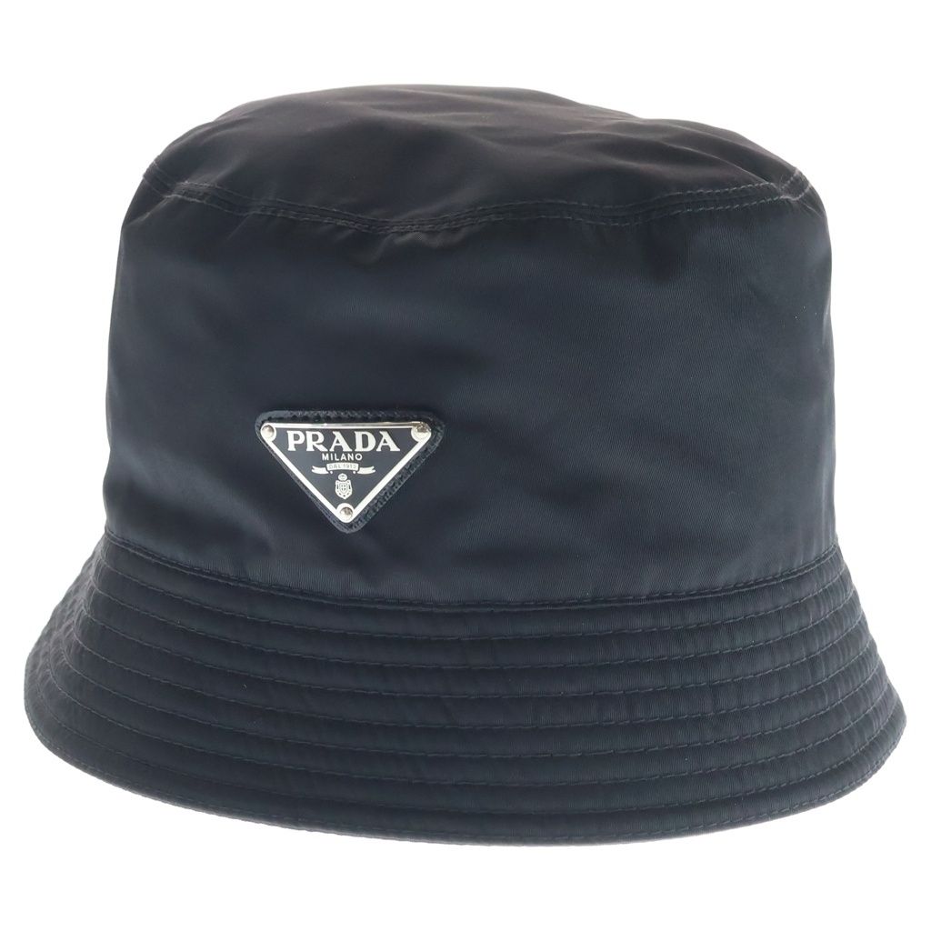 Prada Re-Nylon Triangle Logo Bucket Hat Black