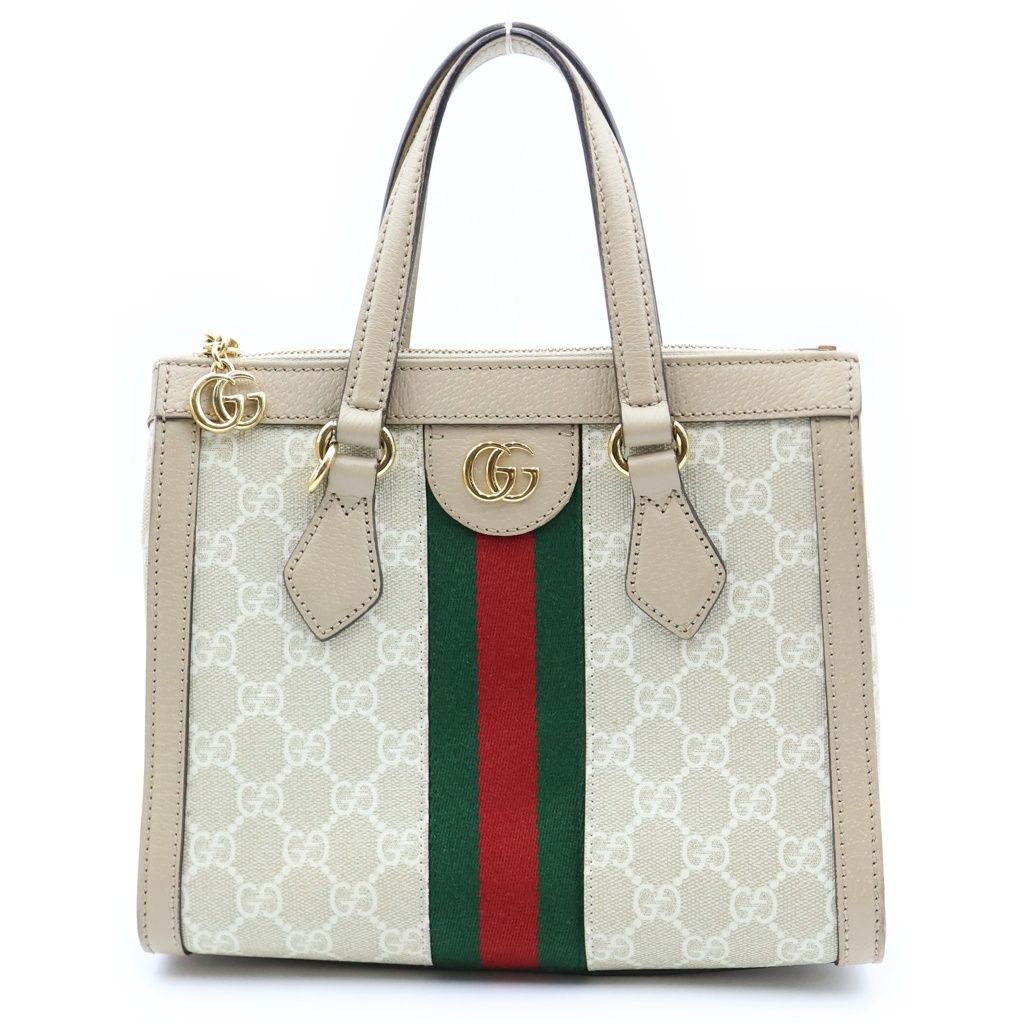 Gucci Ophidia GG Supreme Small 2-Way Shoulder Bag Beige White Leather Gold