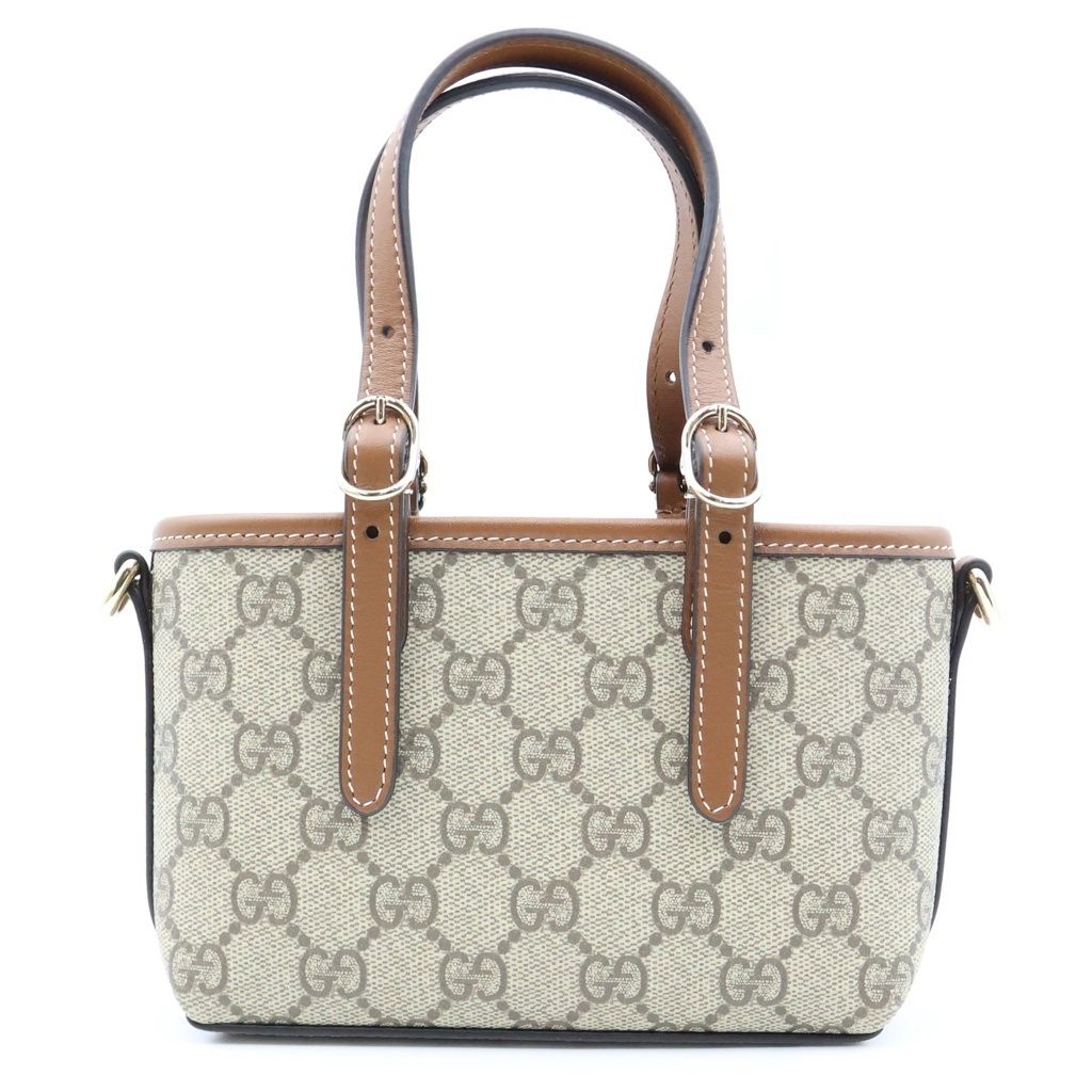 Gucci GG Emblem Mini Shoulder Bag Beige Brown Leather Gold — view 2