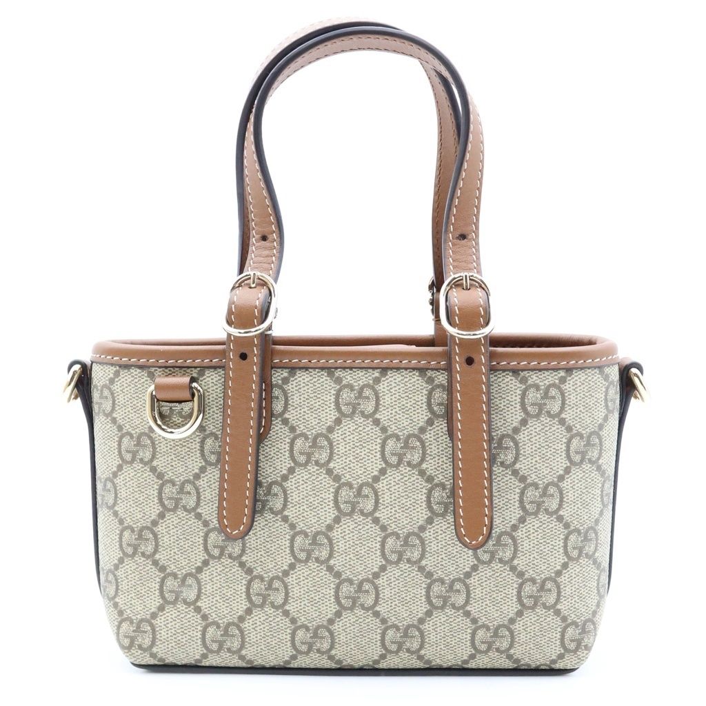 Gucci GG Emblem Mini Shoulder Bag Beige Brown Leather Gold