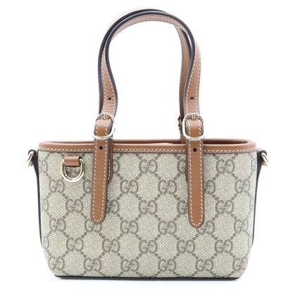 Gucci GG Emblem Mini Shoulder Bag Beige Brown Leather Gold