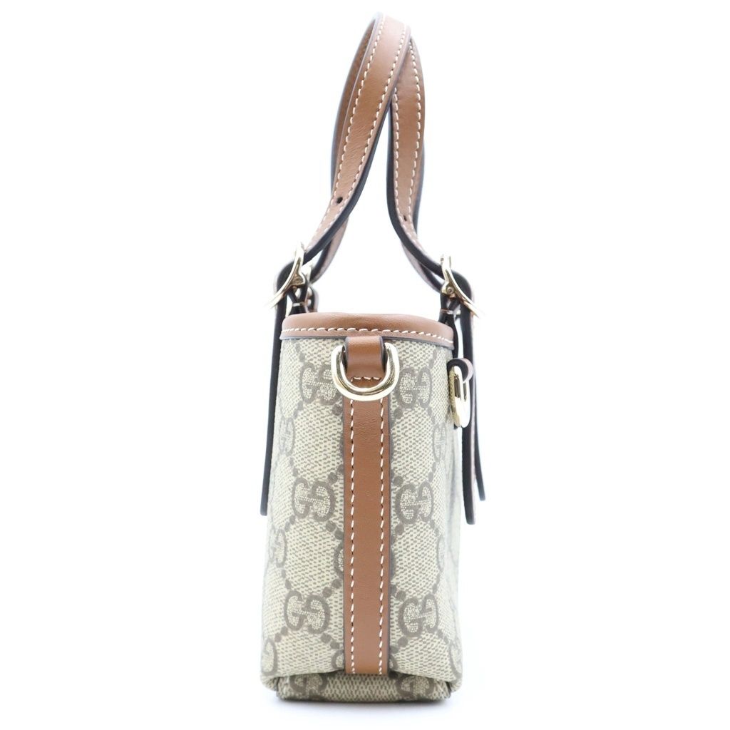 Gucci GG Emblem Mini Shoulder Bag Beige Brown Leather Gold — view 3