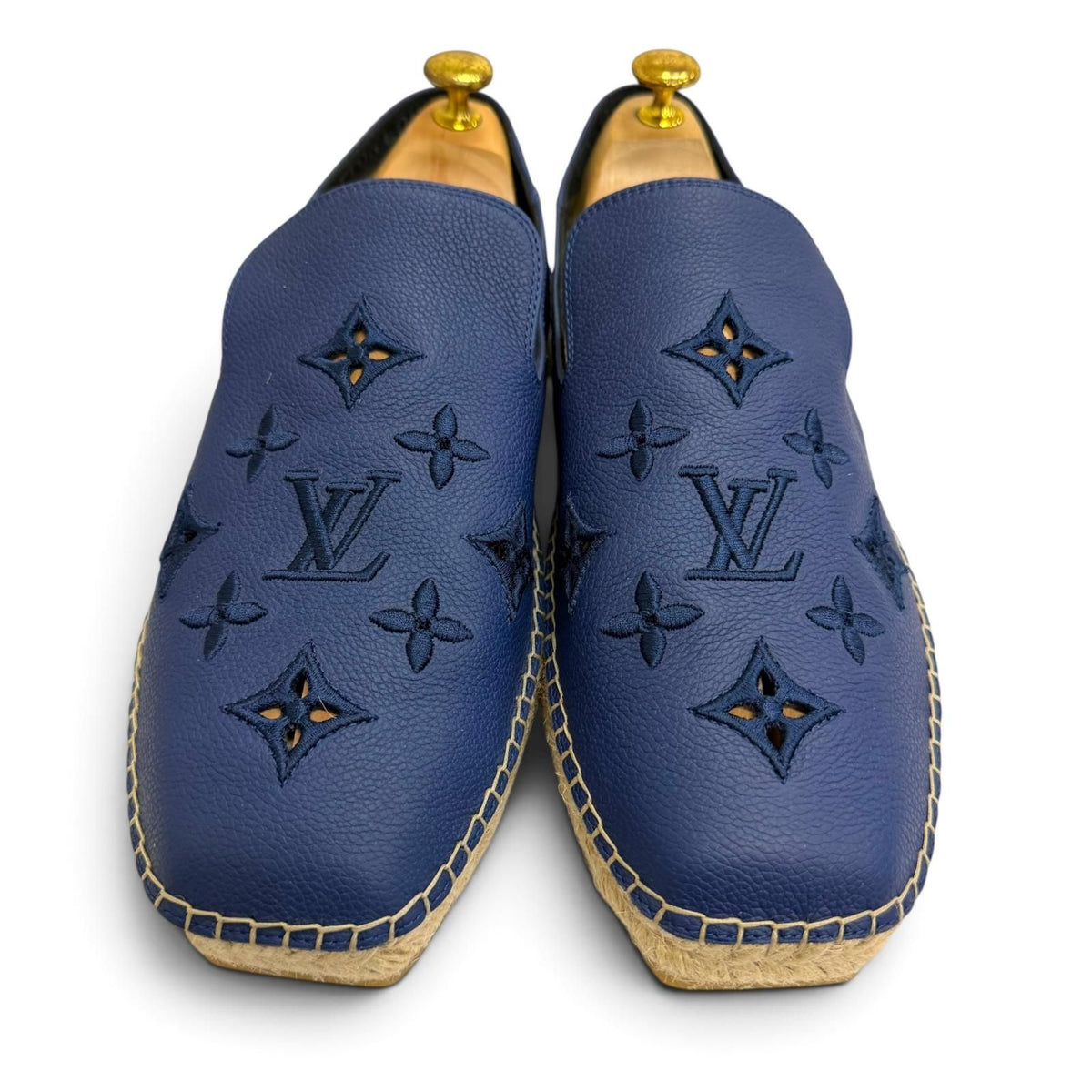 Louis Vuitton Leather Monogram Logo Embroidery Espadrilles Slip-on Navy 8.5 — view 3