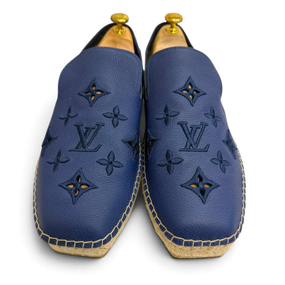 Louis Vuitton Leather Monogram Logo Embroidery Espadrilles Slip-on Navy 8.5 — view 3