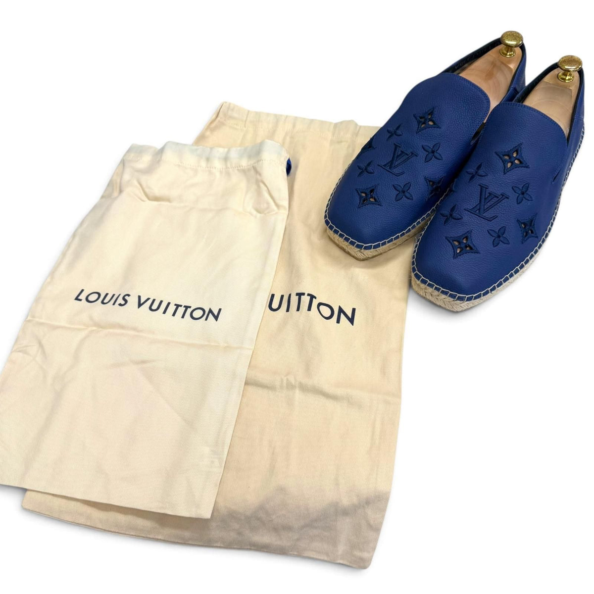 Louis Vuitton Leather Monogram Logo Embroidery Espadrilles Slip-on Navy 8.5 — view 2