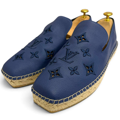 Louis Vuitton Leather Monogram Logo Embroidery Espadrilles Slip-on Navy 8.5