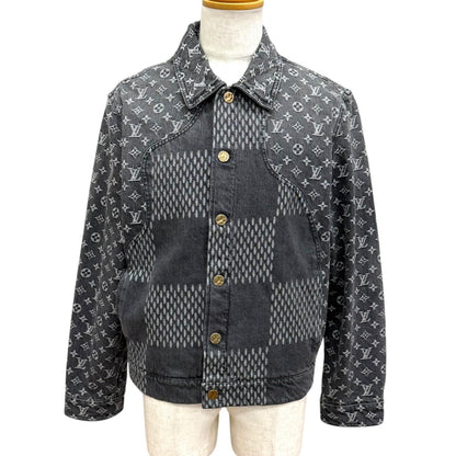 Louis Vuitton NIGO Giant Damier Waves Monogram Washed Denim Jacket Gray 48