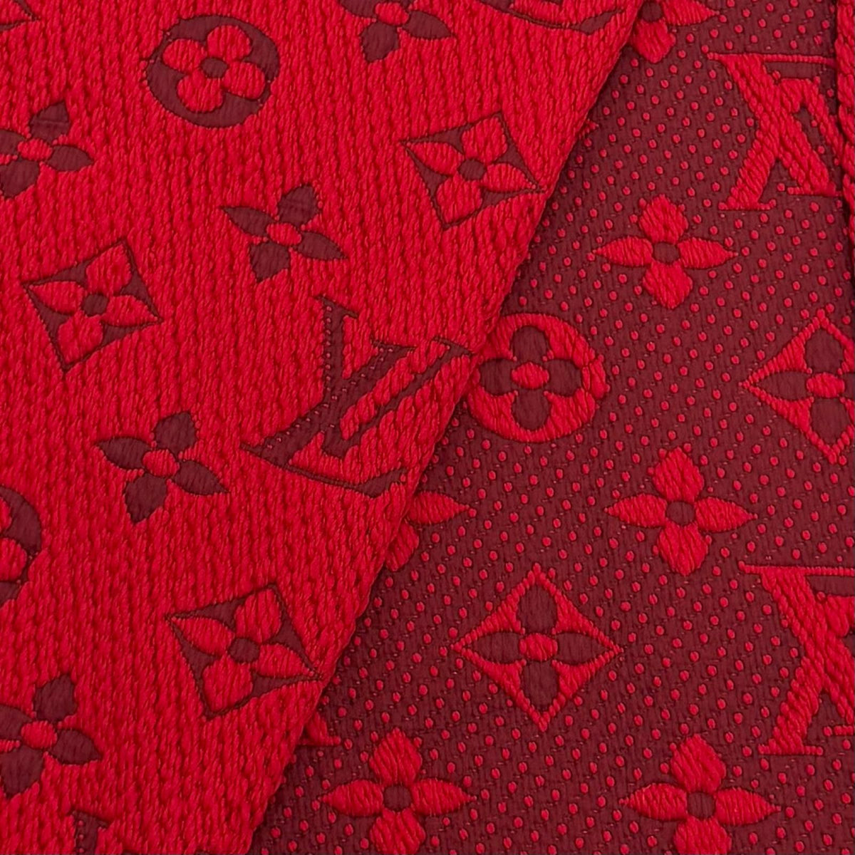 Louis Vuitton Logomania Scarf Wool Silk Blend Ruby Monogram Fringe — view 4