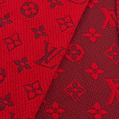 Louis Vuitton Logomania Scarf Wool Silk Blend Ruby Monogram Fringe — view 4