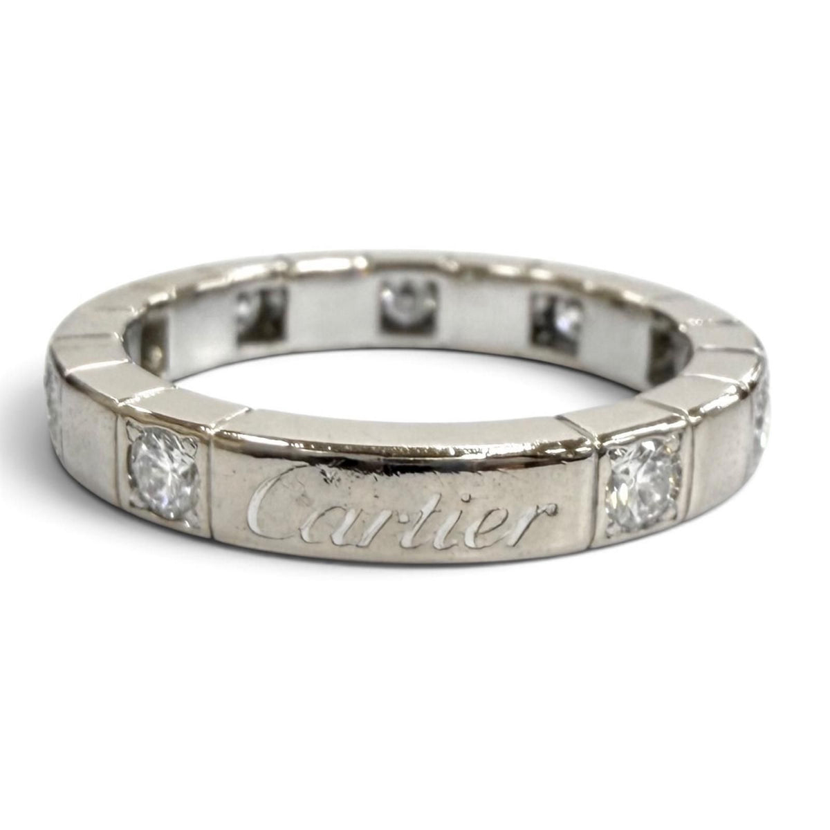 Cartier Lanieres 750 Diamond Logo Half Ring White Gold