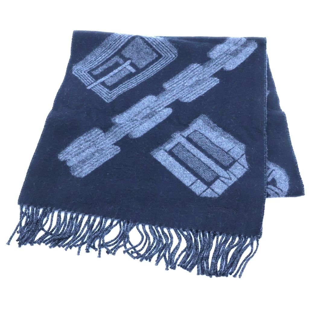 Hermes Carre en Boucles Scarf Boucle Noir Flannel Cashmere Fringe Black