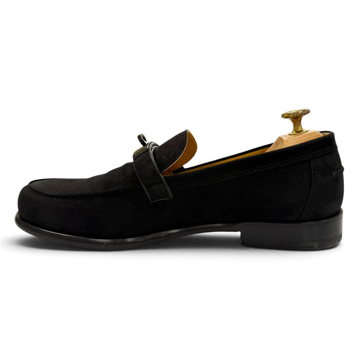 Hermes Suede Leather Kelly Buckle Tip Shoes Loafers Black Business — view 5