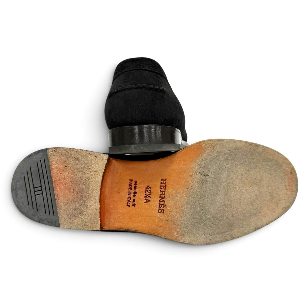 Hermes Suede Leather Kelly Buckle Tip Shoes Loafers Black Business — view 4