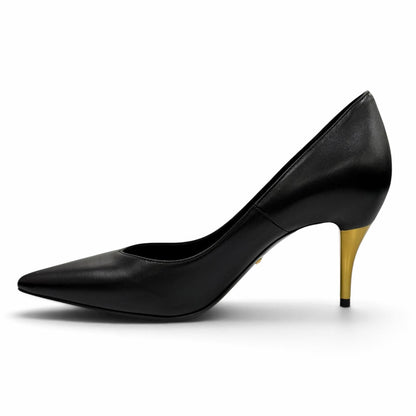 Gucci Pointed Toe Stiletto Heels Leather Pumps Black Gold — view 6