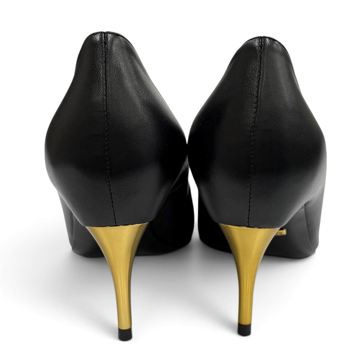 Gucci Pointed Toe Stiletto Heels Leather Pumps Black Gold — view 4