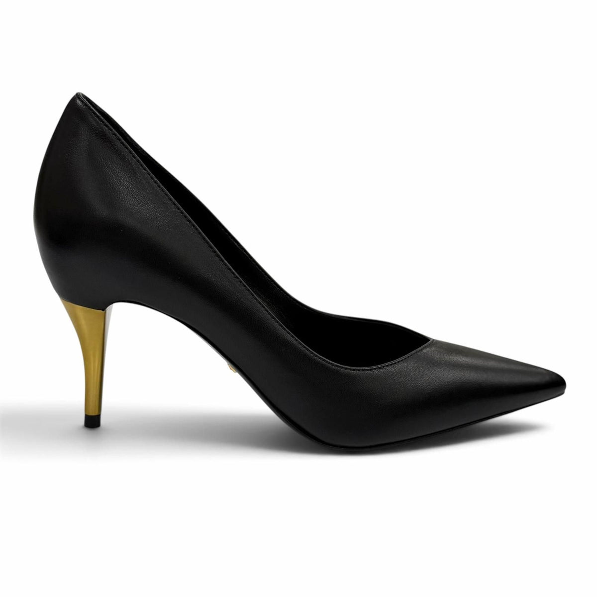 Gucci Pointed Toe Stiletto Heels Leather Pumps Black Gold — view 7