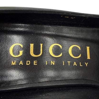 Gucci Pointed Toe Stiletto Heels Leather Pumps Black Gold — view 8