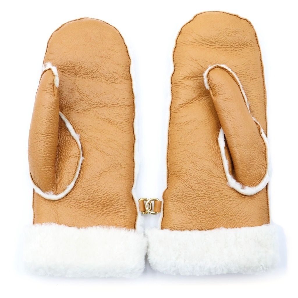 Miu Miu Sheep Skin Leather Globe Sheepskin Glove Logo Shearling Mitten Shape — view 2