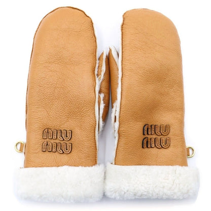 Miu Miu Sheep Skin Leather Globe Sheepskin Glove Logo Shearling Mitten Shape