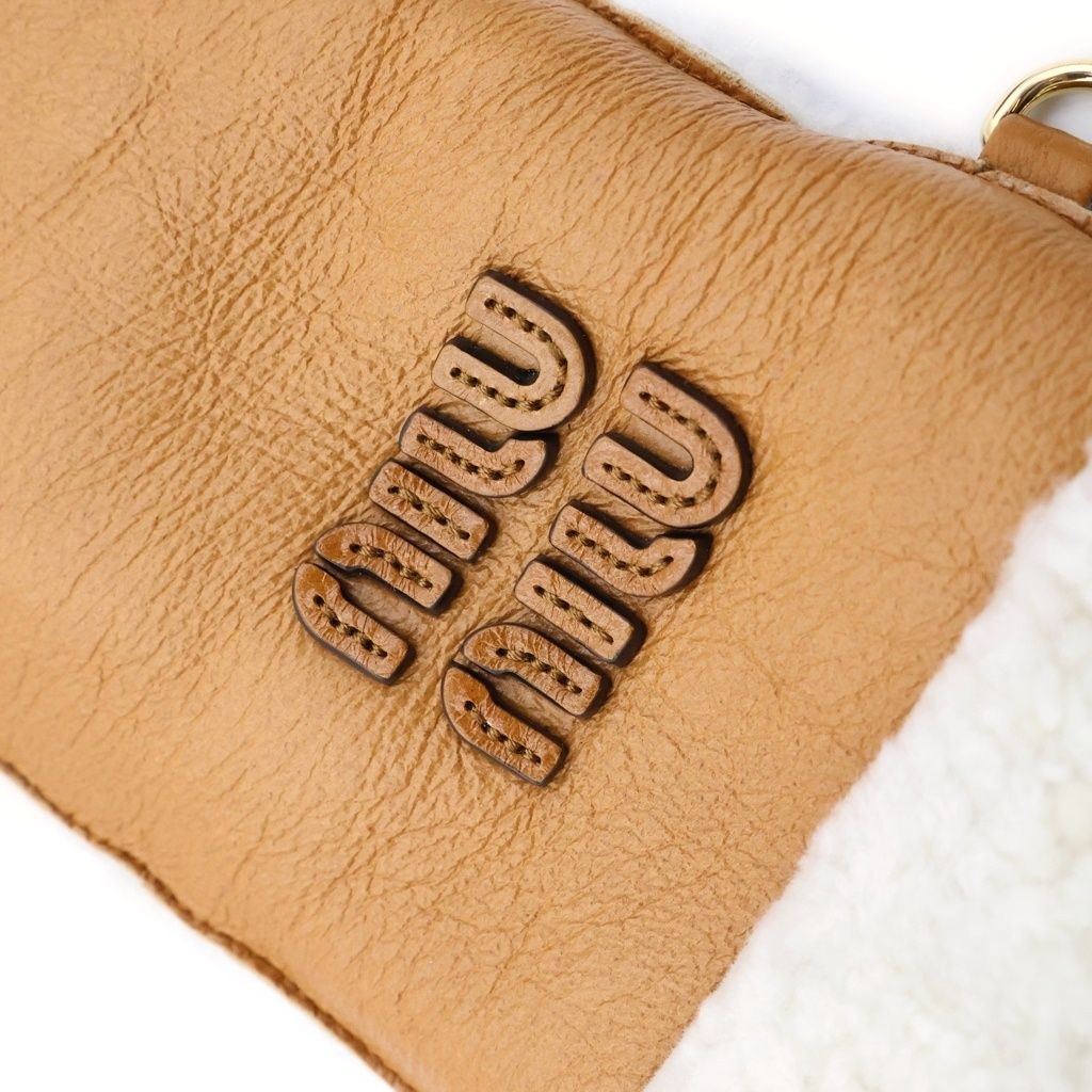 Miu Miu Sheep Skin Leather Globe Sheepskin Glove Logo Shearling Mitten Shape — view 5