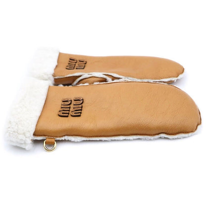 Miu Miu Sheep Skin Leather Globe Sheepskin Glove Logo Shearling Mitten Shape — view 4