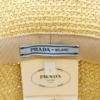 Prada Clochette Hat Letter Ring Logo Raffia Bucket Hat Beige — view 6