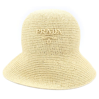 Prada Clochette Hat Letter Ring Logo Raffia Bucket Hat Beige — view 4