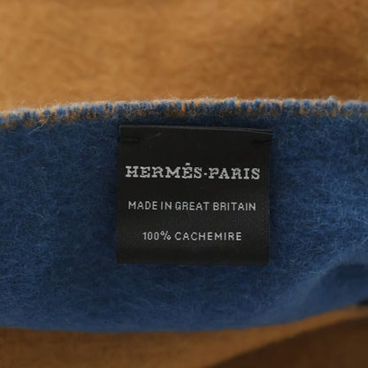 Hermes Recto Verso Logo Embroidery Cashmere Large Scarf Brown Blue — view 5