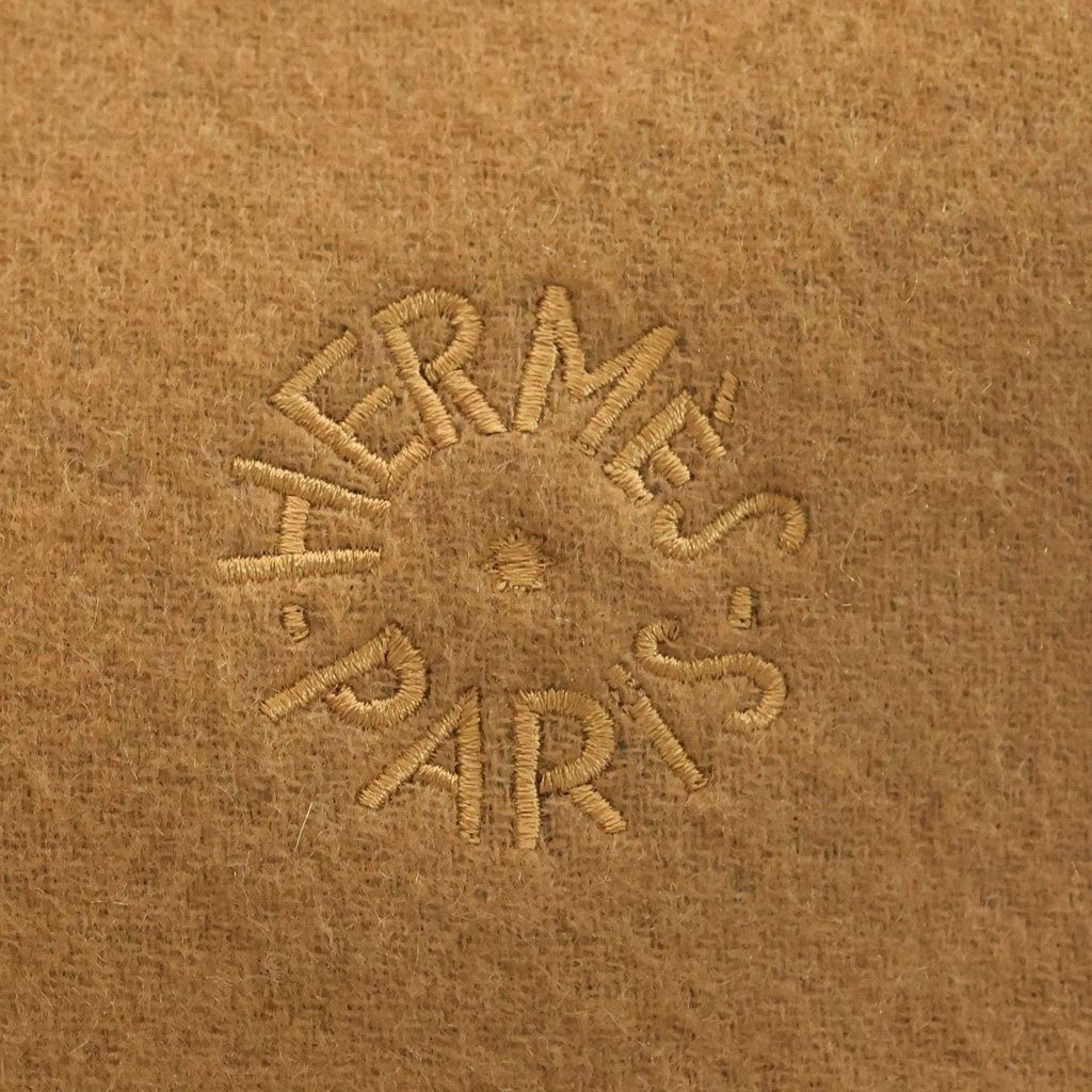 Hermes Recto Verso Logo Embroidery Cashmere Large Scarf Brown Blue — view 2