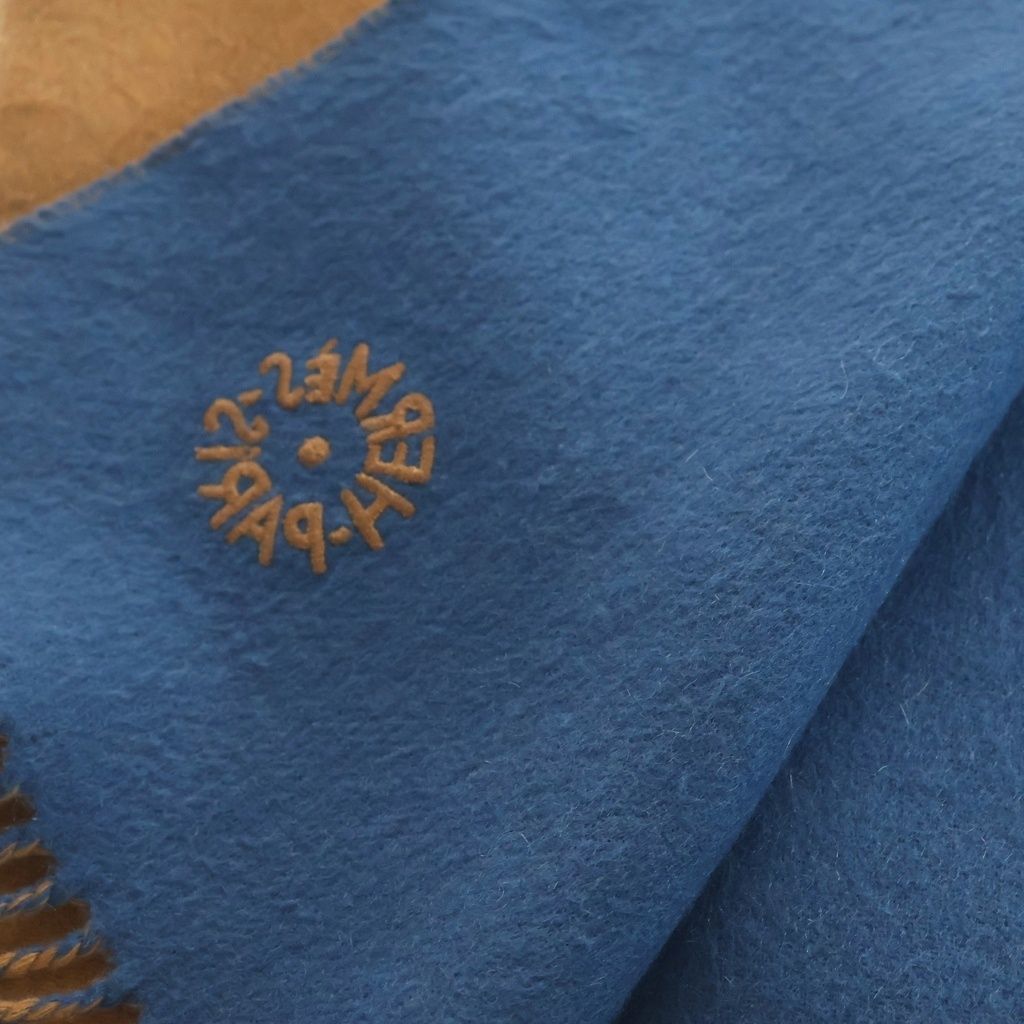 Hermes Recto Verso Logo Embroidery Cashmere Large Scarf Brown Blue — view 4