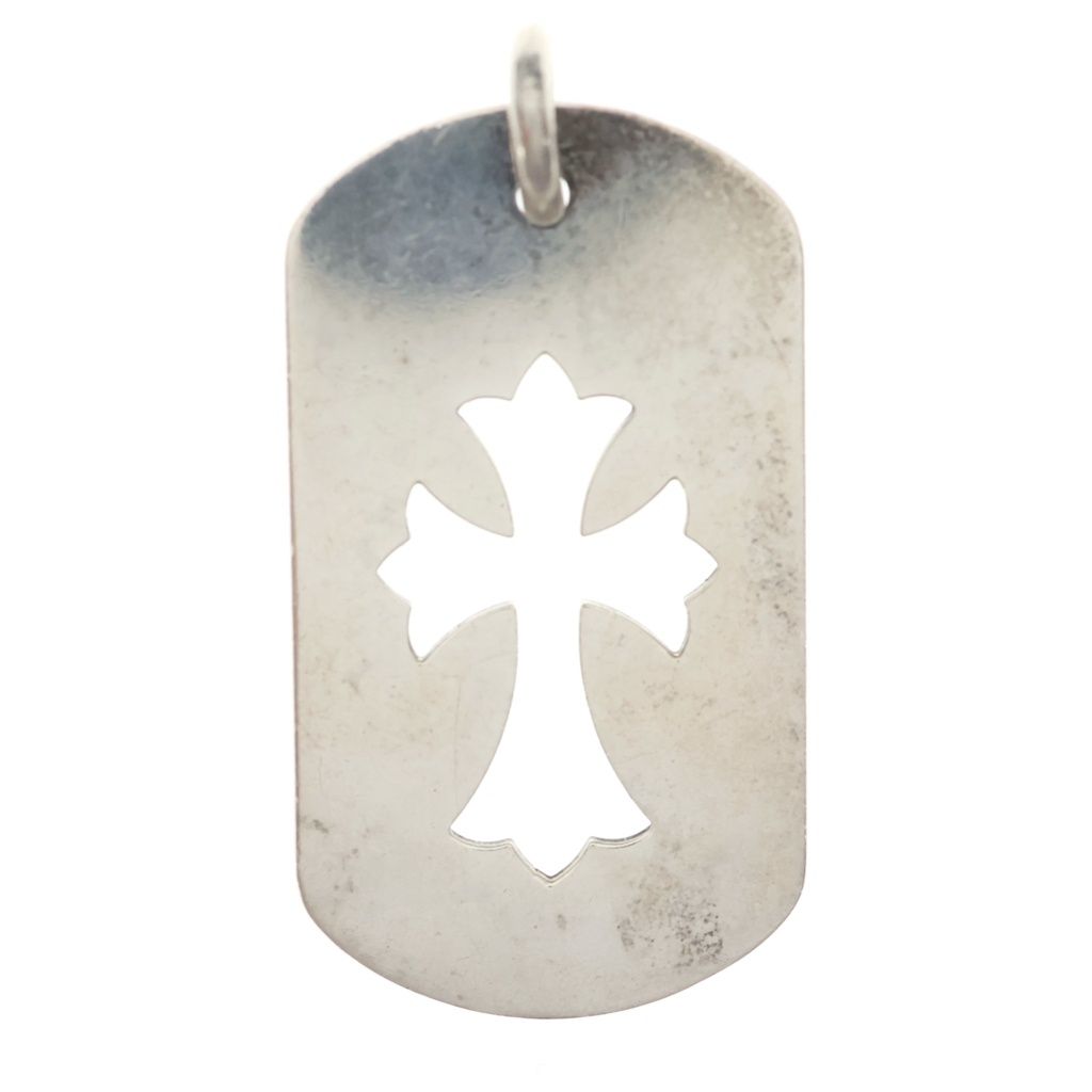 Chrome Hearts CO Cutout Cross Dog Tag Large Pendant Silver