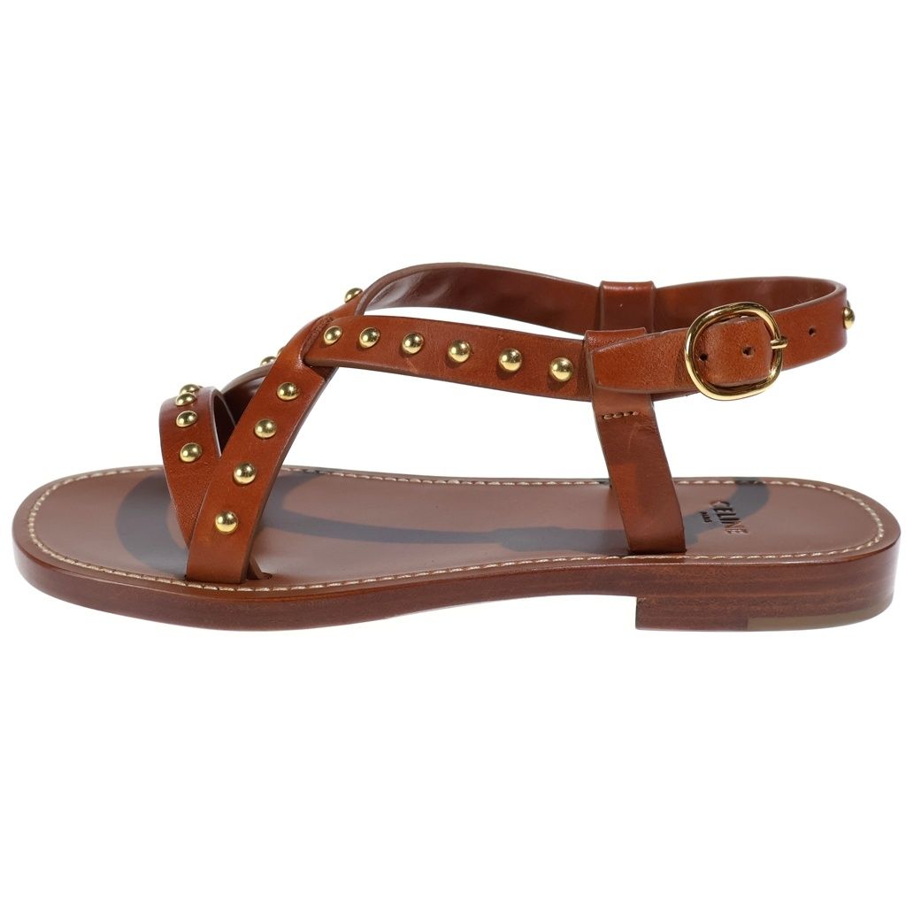 Celine Studded Leather Sandals Shoes Gold Brown — view 2