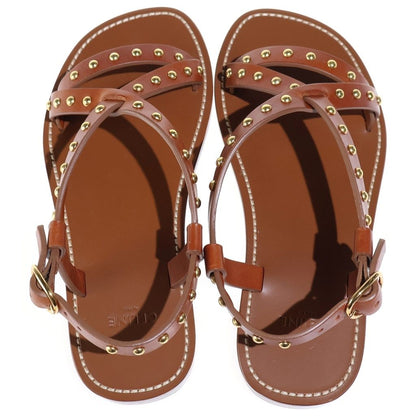 Celine Studded Leather Sandals Shoes Gold Brown — view 4