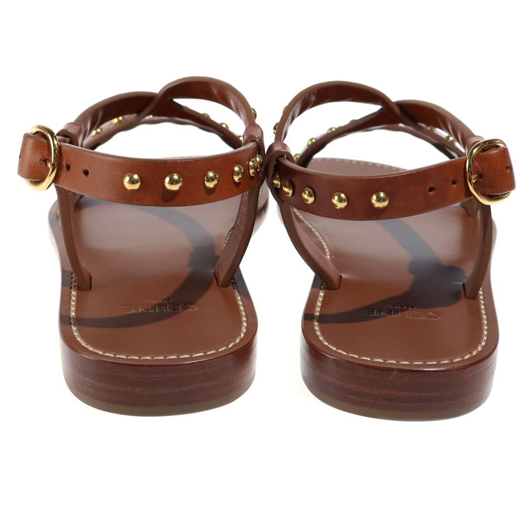 Celine Studded Leather Sandals Shoes Gold Brown — view 3