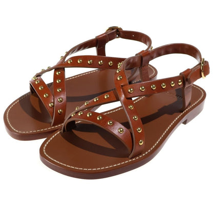 Celine Studded Leather Sandals Shoes Gold Brown