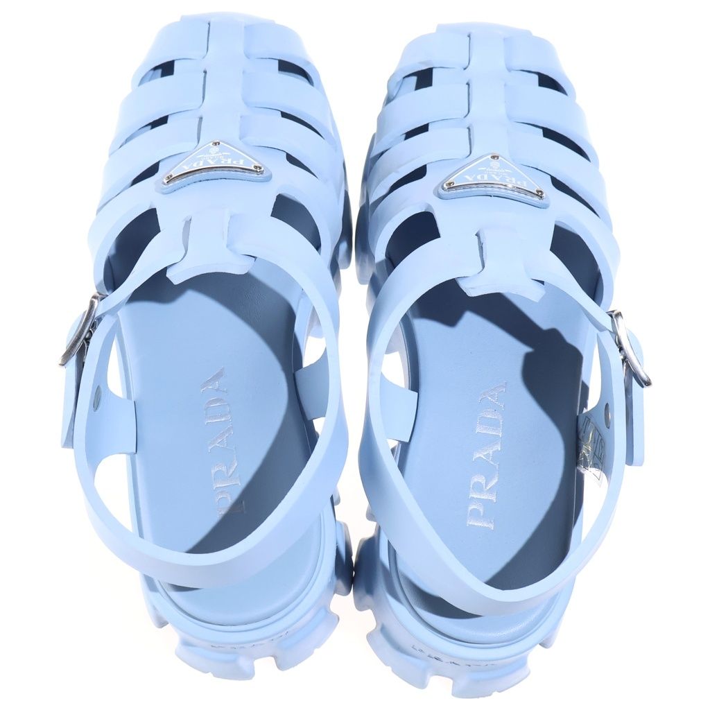 Prada Monolith Rubber Flat Sandals Triangle Logo Blue — view 4